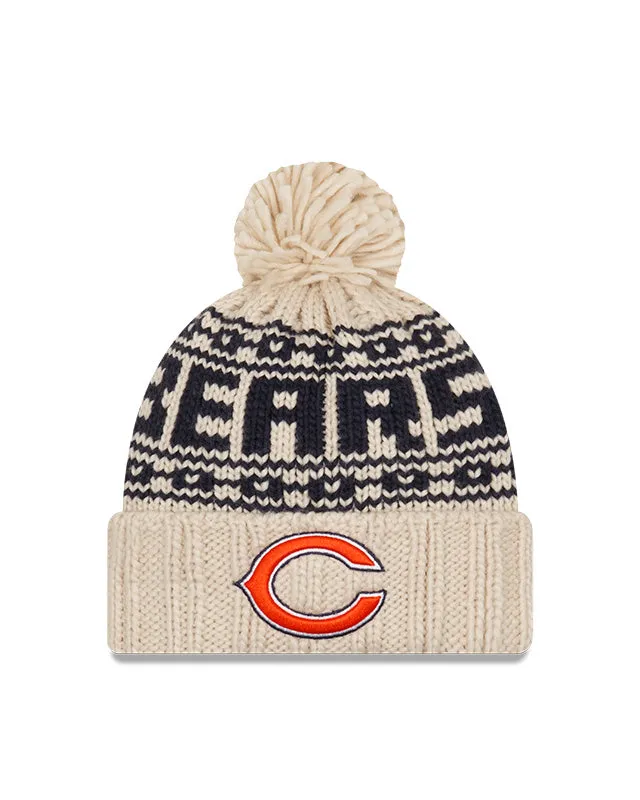 Women's Chicago Bears C Logo New Era 2021 NFL Sideline Pom Cuffed Knit Hat - Natural