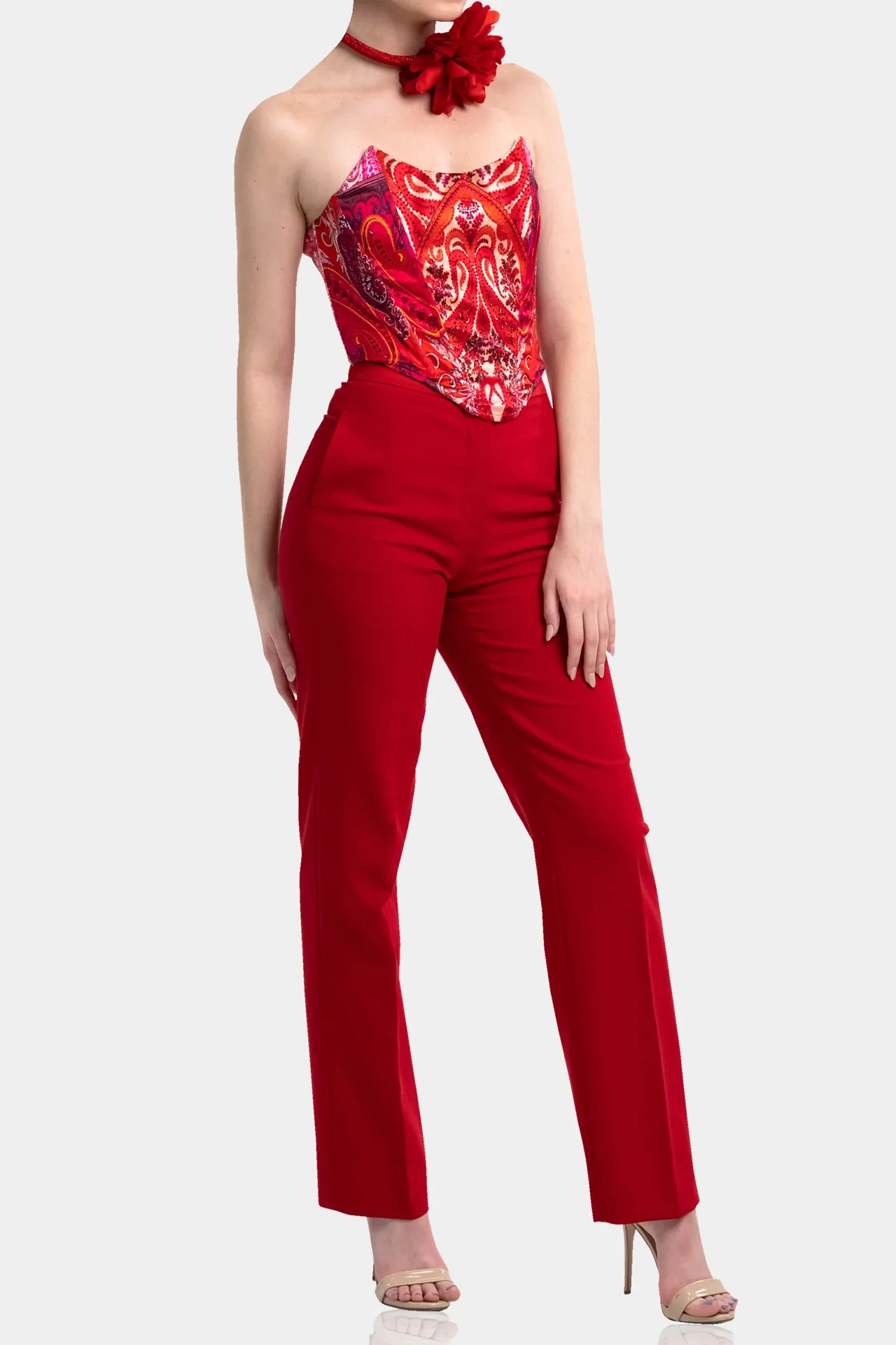 Women's Designer Solid Red Pants