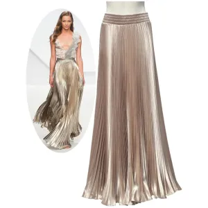 Women's Pleated Satin A-Line Long Skirts
