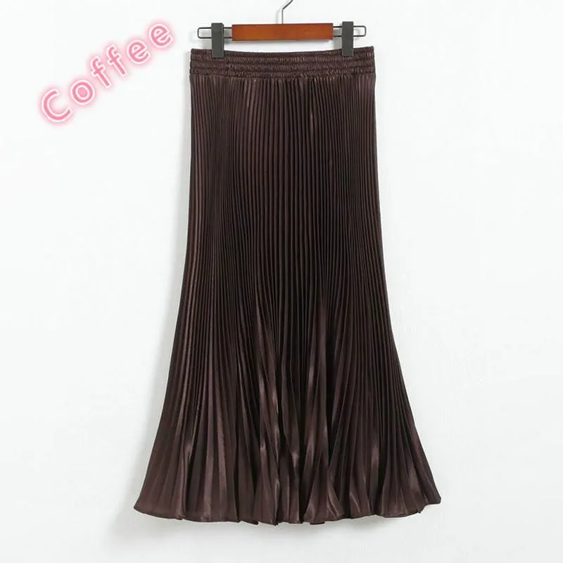 Women's Pleated Satin A-Line Long Skirts