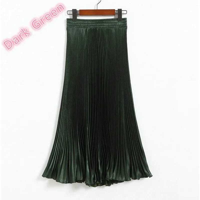 Women's Pleated Satin A-Line Long Skirts
