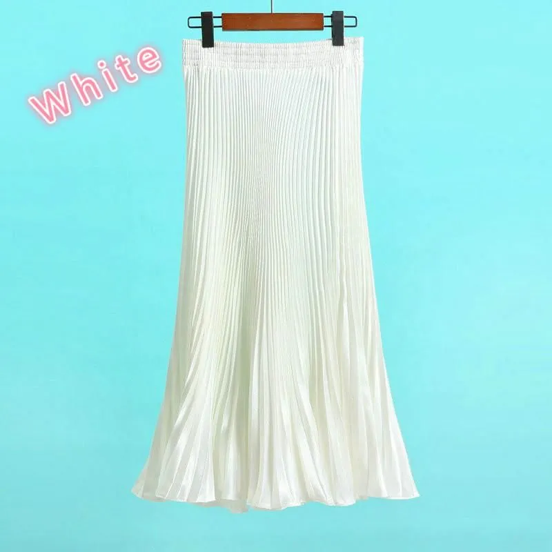 Women's Pleated Satin A-Line Long Skirts