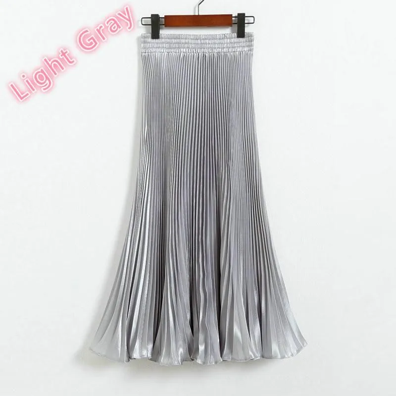 Women's Pleated Satin A-Line Long Skirts