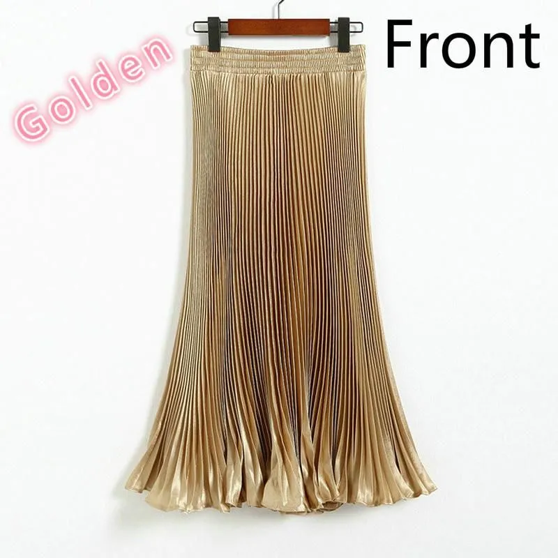 Women's Pleated Satin A-Line Long Skirts