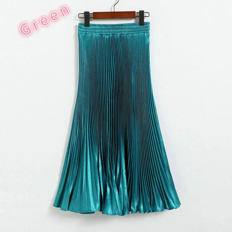Women's Pleated Satin A-Line Long Skirts