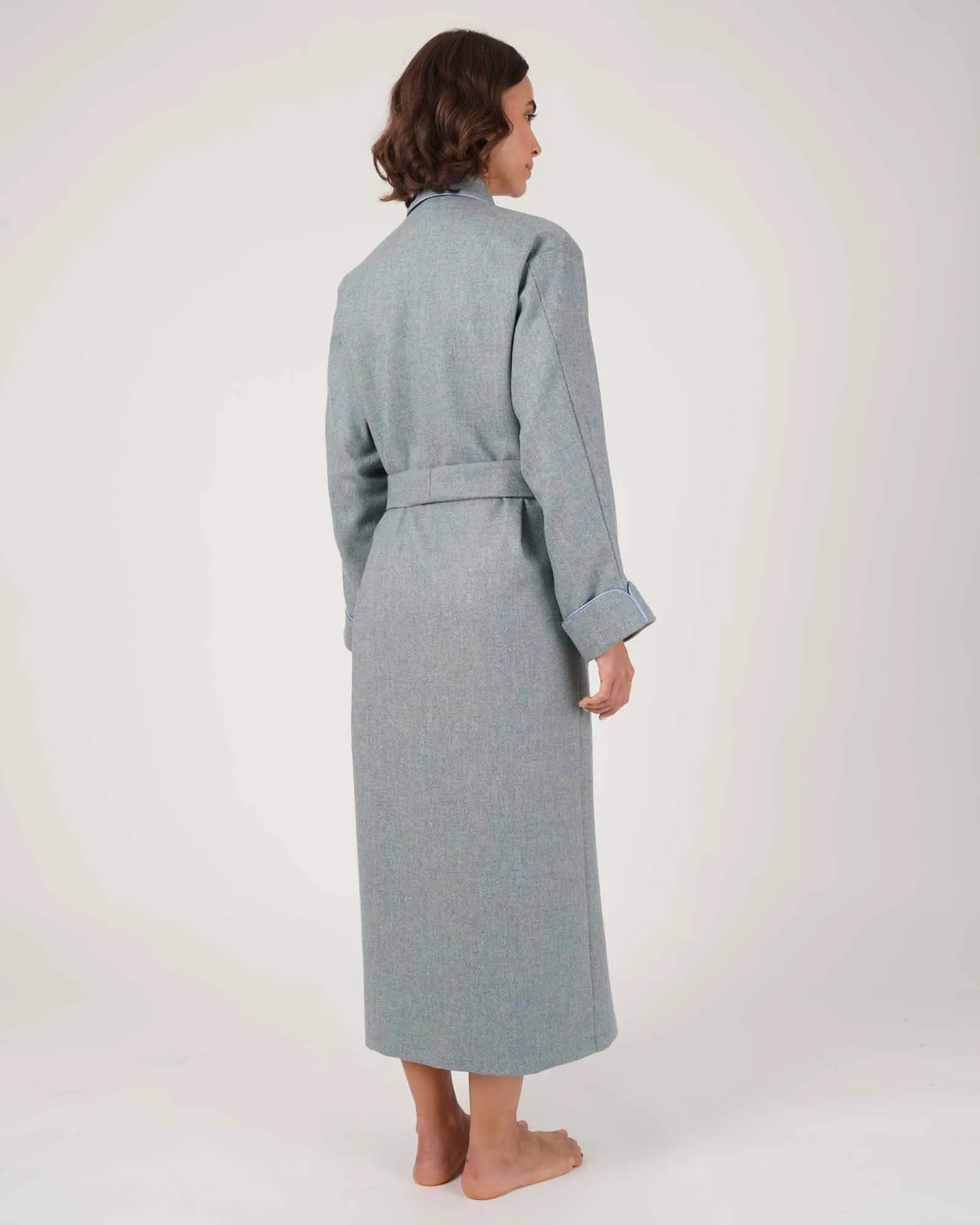 Women's Silk-Lined Wool Robe - Wiston Herringbone