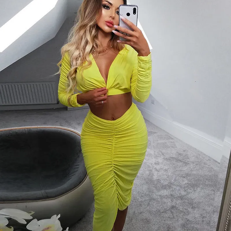 Women's V-Neck Elastic Sheath Two-Piece Dress