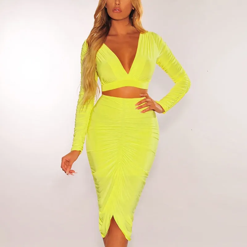 Women's V-Neck Elastic Sheath Two-Piece Dress