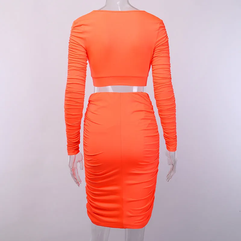 Women's V-Neck Elastic Sheath Two-Piece Dress