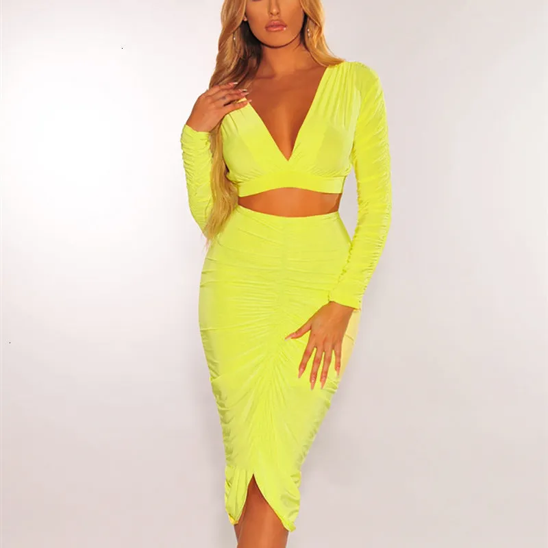 Women's V-Neck Elastic Sheath Two-Piece Dress