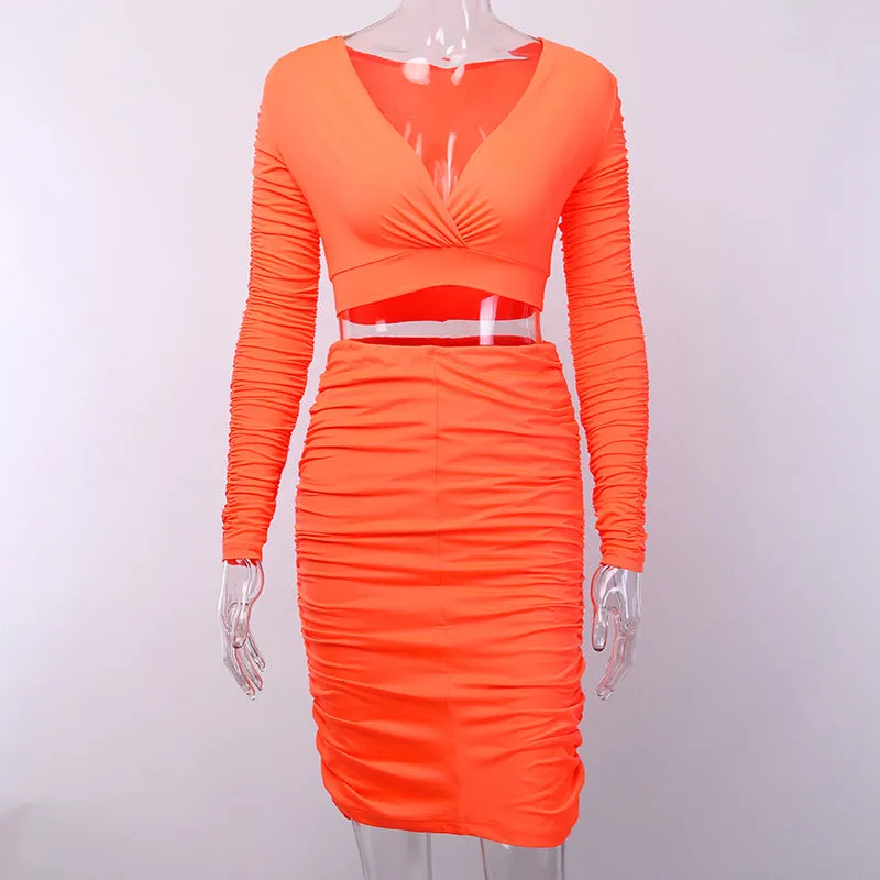 Women's V-Neck Elastic Sheath Two-Piece Dress