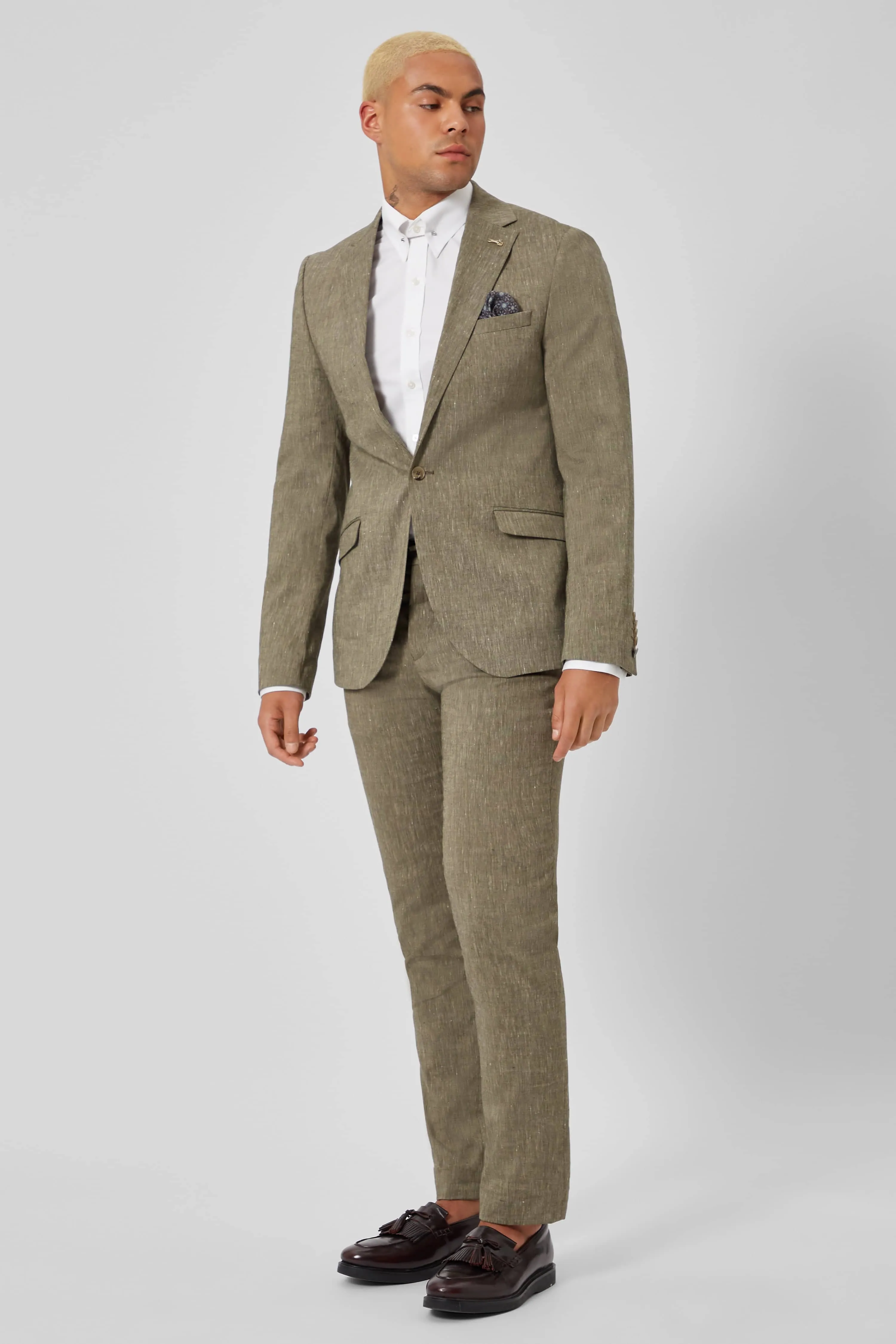 Wooten Slim Fit Khaki Linen Suit - ARCHIVE