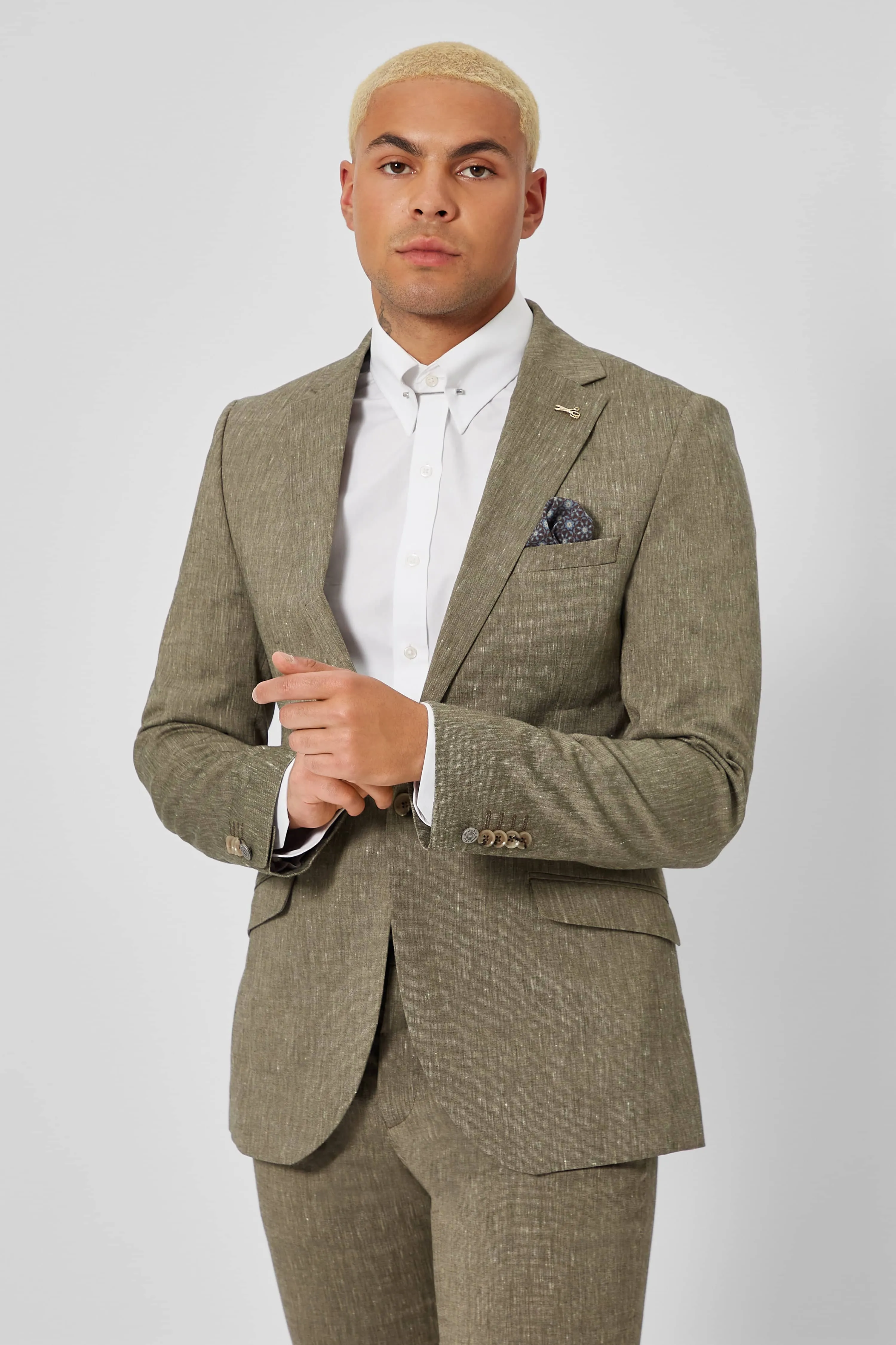 Wooten Slim Fit Khaki Linen Suit - ARCHIVE