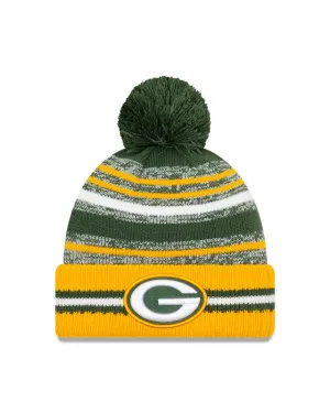 Youth Green Bay Packers New Era 2021 NFL Sideline - Sport Official Pom Cuffed Knit Hat - Yellow/Green